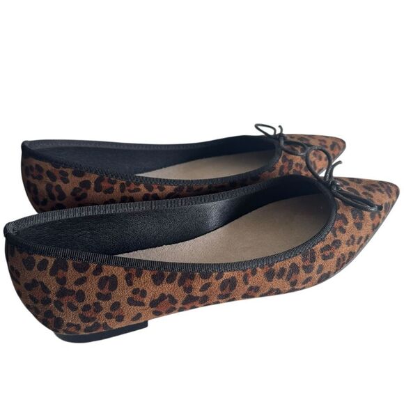 Leopard Pointy Toe Ballet Flats With Bows - Picture 3 of 9